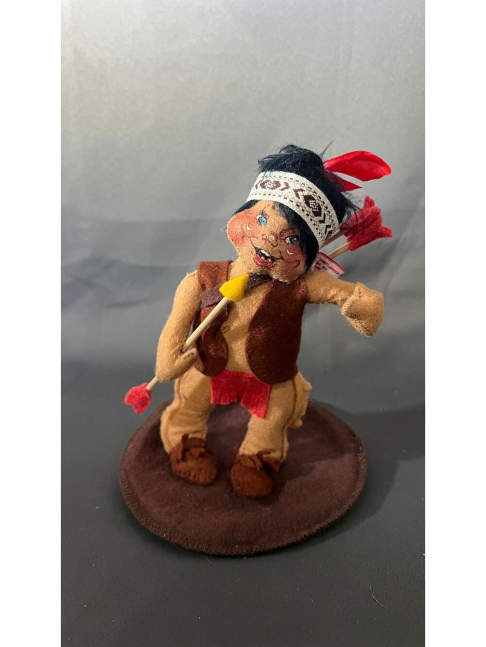 Annalee Native American Doll Felt Figurine Red/Feathered Design 1991